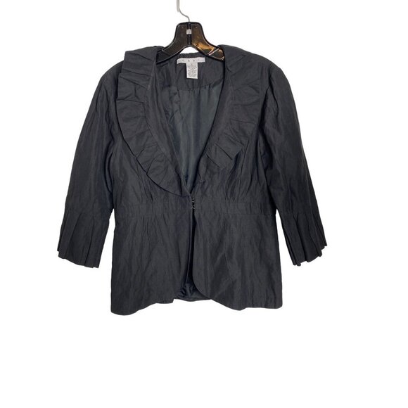 CABI WOMEN'S BLACK COSETTE PLEATED RUFFLE STATEMENT JACKET SZ 6 - Picture 1 of 4
